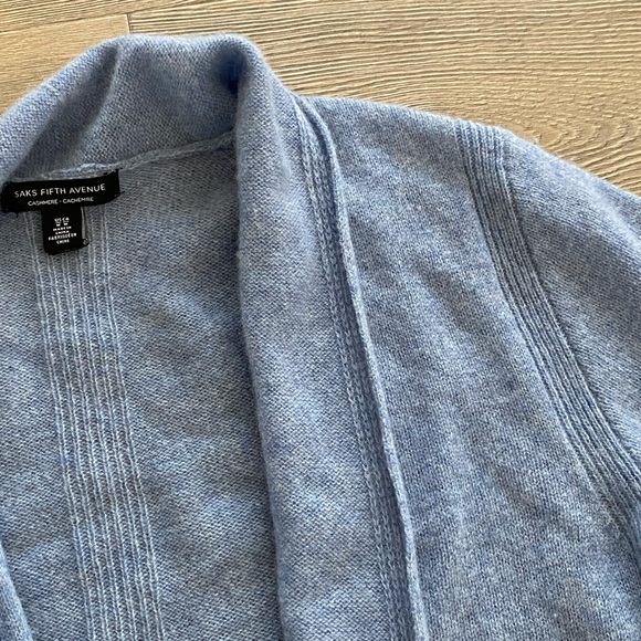 Saks Fifth Avenue Pure 100% Cashmere Open Front Knit Ribbed Cardigan - Picture 3 of 9